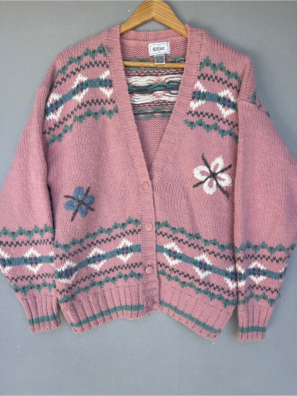 Vintage 80s 90s Grandpa Grandma Cardigan Soft Knit Pink Floral Cottagecore L
